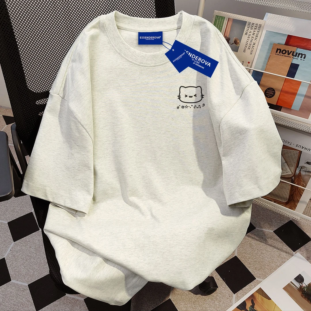 100%纯棉夏季日系vintage高街复古印花短袖t恤女潮流百搭宽松上衣