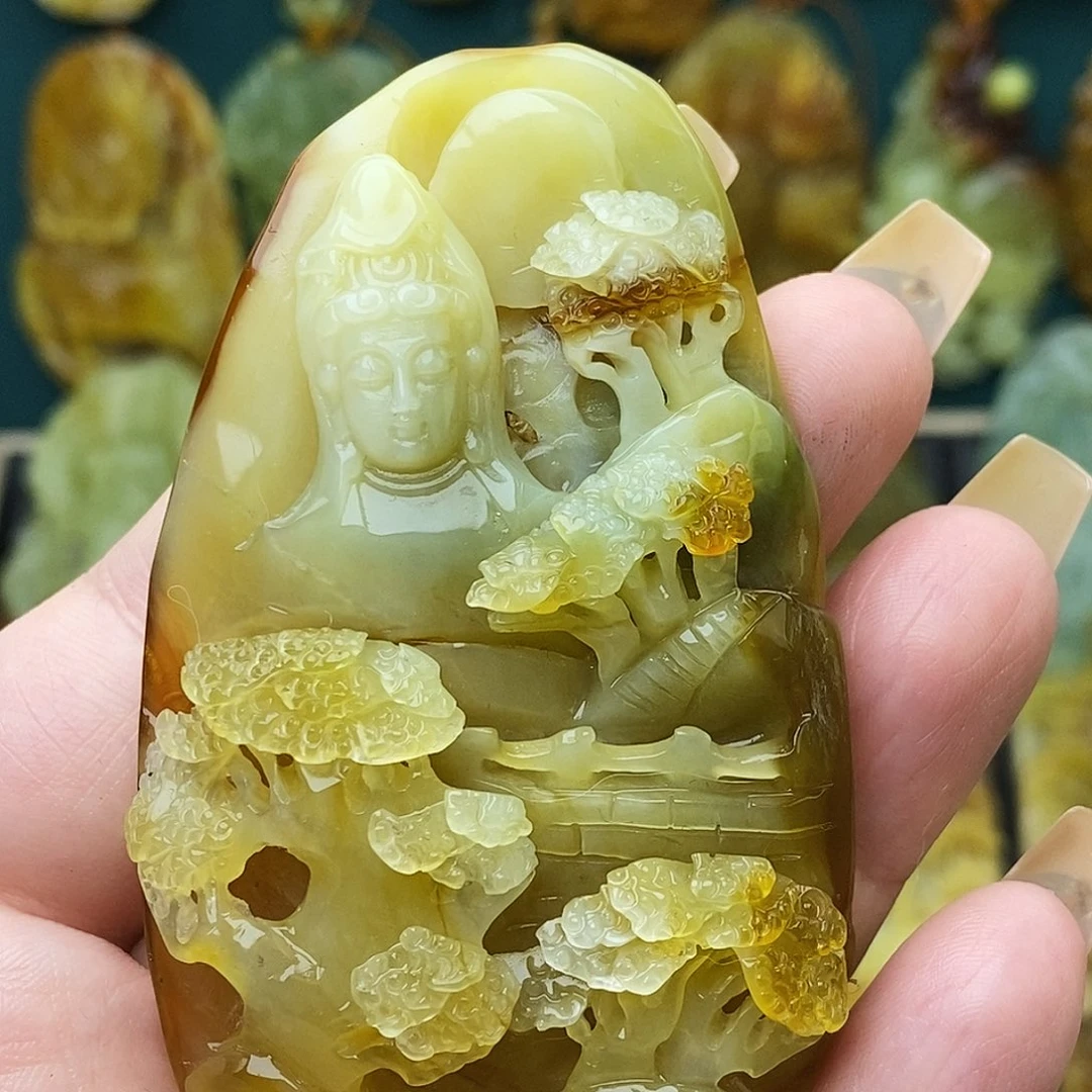 未镶嵌蛇纹石玉颈饰山水观音