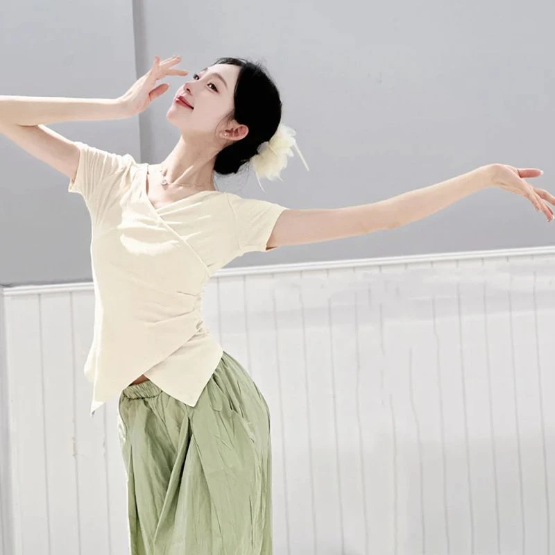 古典舞练功服现代舞成人舞蹈服短袖中国舞形体服交叉上衣训练服装