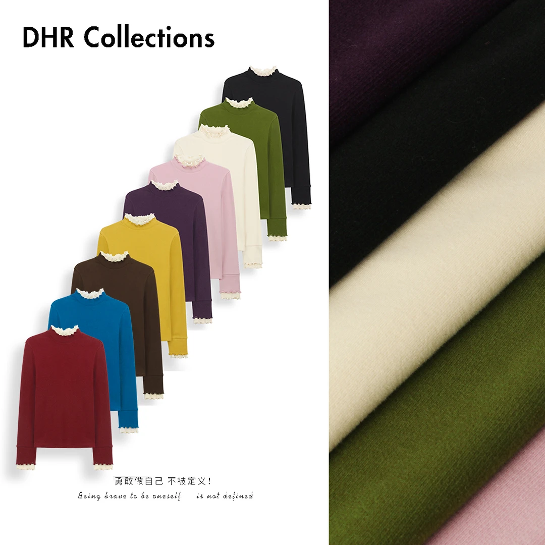 豆豆10【双层卷边打底衫】蚕丝发热绒软糯亲肤拼接长袖T恤-25DD118