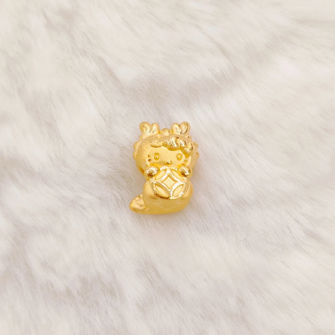 吉金珠宝 足金999钱币龙kitty素金3D硬金转运珠手串不含绳