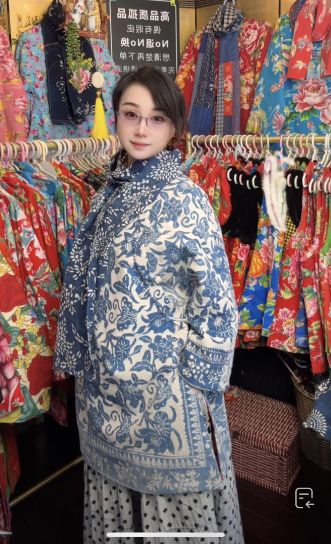 原创设计：非遗蜡染拼接国民印花老布冬季保暖秋冬围巾传统手工