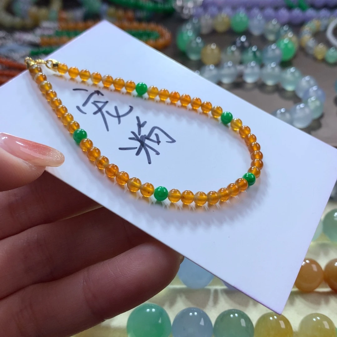 翡翠手链未镶嵌冰橘黄卡3.6