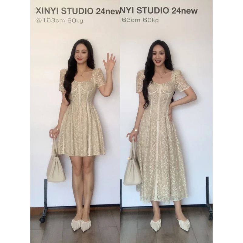 XINYI【仙女座】夏季蕾丝连衣裙收腰显瘦气质性感裙X624Q03383