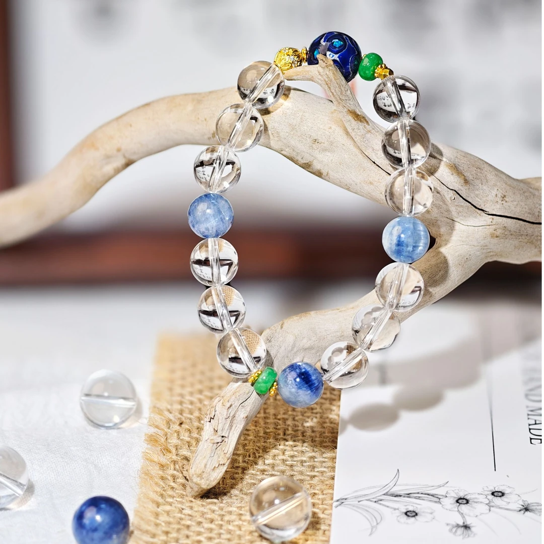 花西序【生肖鼠】白水晶蓝晶非遗欧泊大漆珠手串