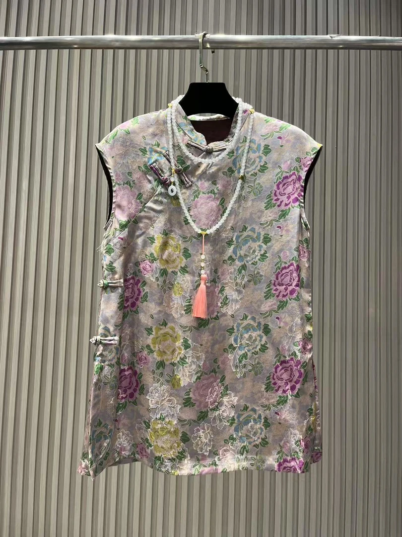 2025新款夏季新中式国风花卉上衣时尚休闲百搭女士复古无袖薄款