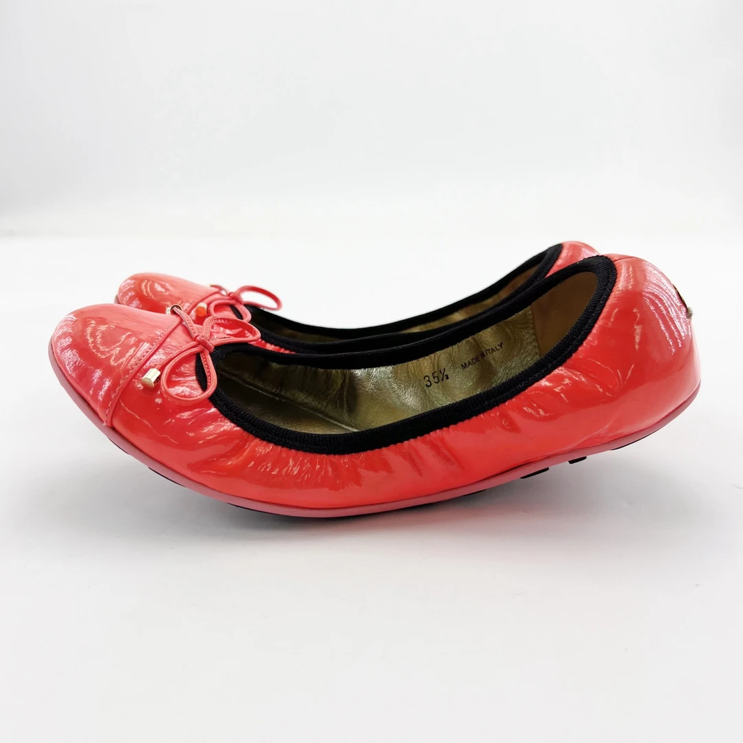 95新 JIMMY CHOO/吉米周 35.5码/橘红色皮质蝴蝶结皮鞋/15435916