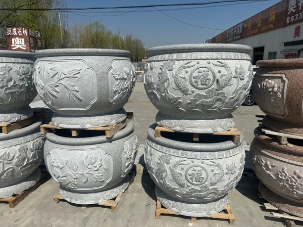 天然花岗岩120直径石雕鱼缸花盆户外庭院门海养鱼大号石缸摆件
