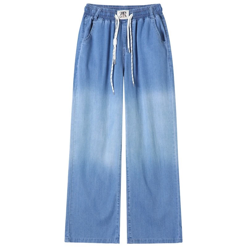 夏季新款女大童超薄休闲牛仔阔腿裤直筒裤渐变色81