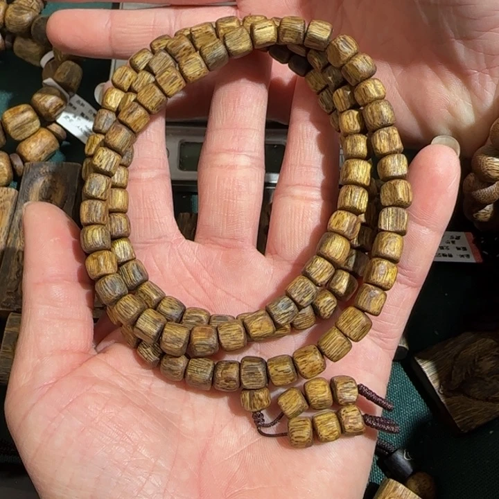 沉香手串施*工白棋板头方珠多圈0.7