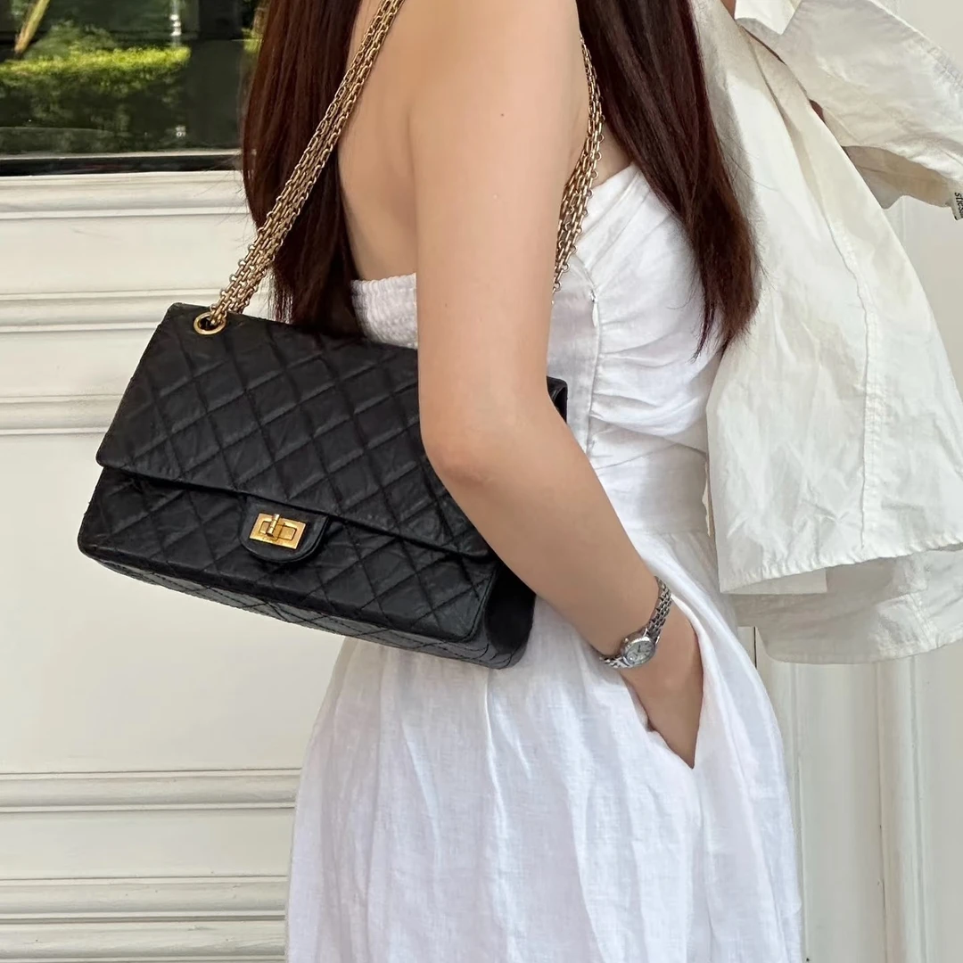 99新 Chanel/香奈儿  2.55黑金中号单肩斜挎包（7640）第二笔