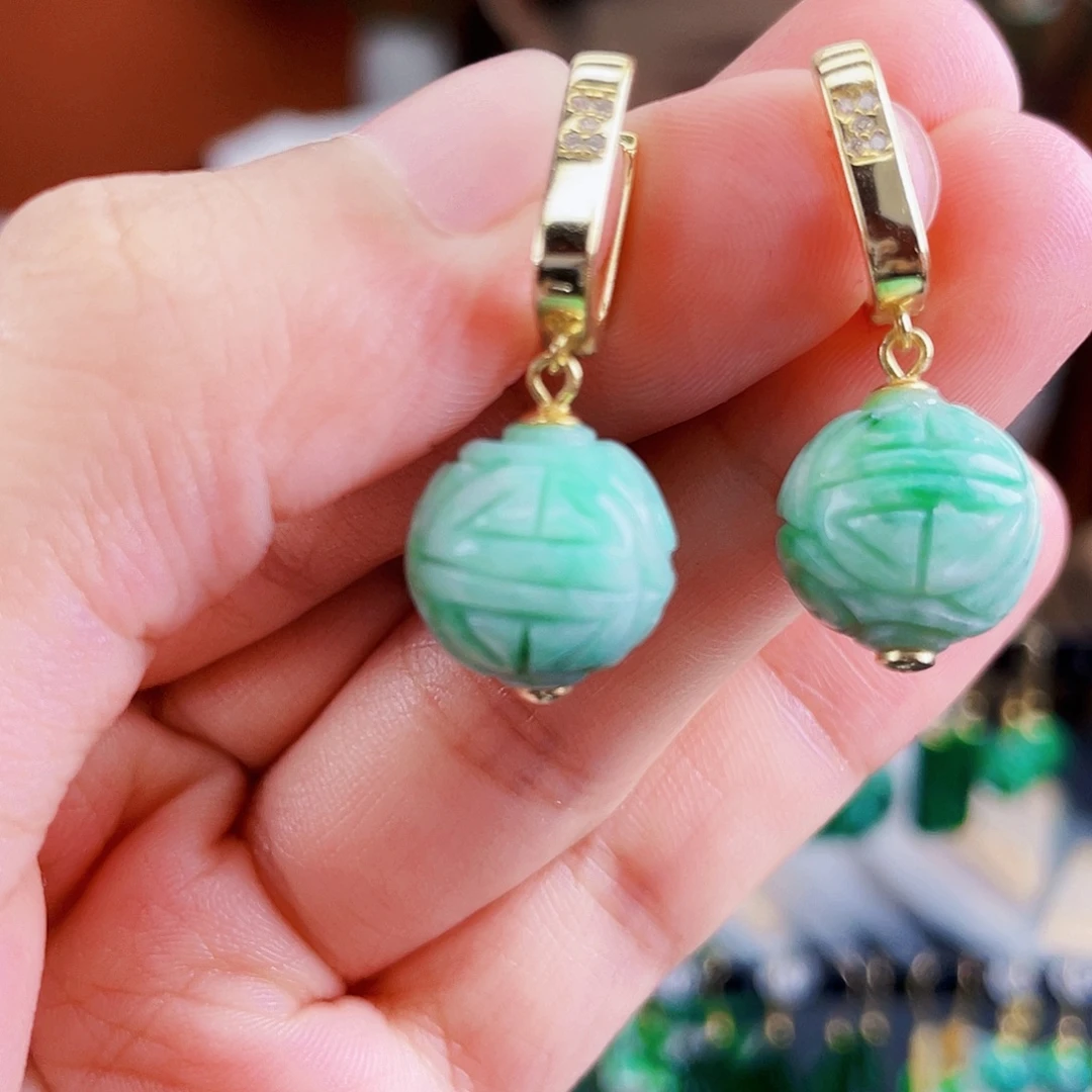 银S925镶嵌翡翠耳饰