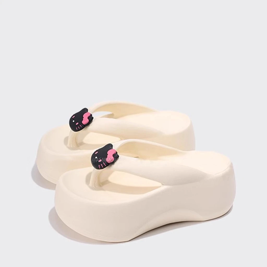 夏季纯色时尚小猫百搭增高EVA底人字拖女防滑海边度假沙滩凉拖鞋