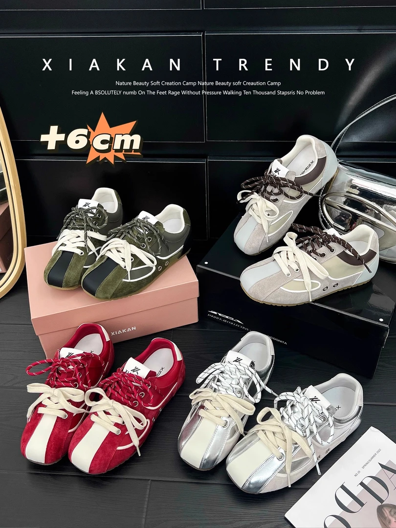 XIAKAN 软皮版内增高德训鞋女2025年新款百搭运动休闲鞋阿甘鞋