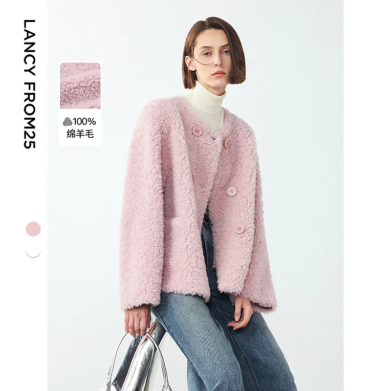 人造皮草 朗姿典雅气质高级感颗粒绒大衣外套女冬季新款仿皮草