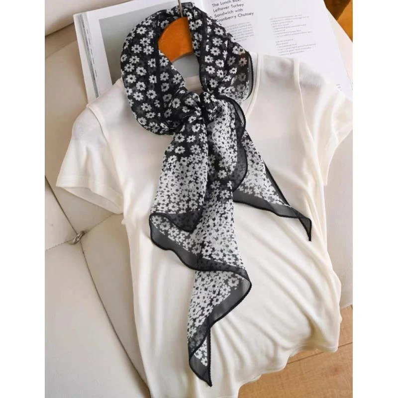 (1153)多功能韩版薄款民族风丝巾春秋黑白百搭艺术流浪风围巾