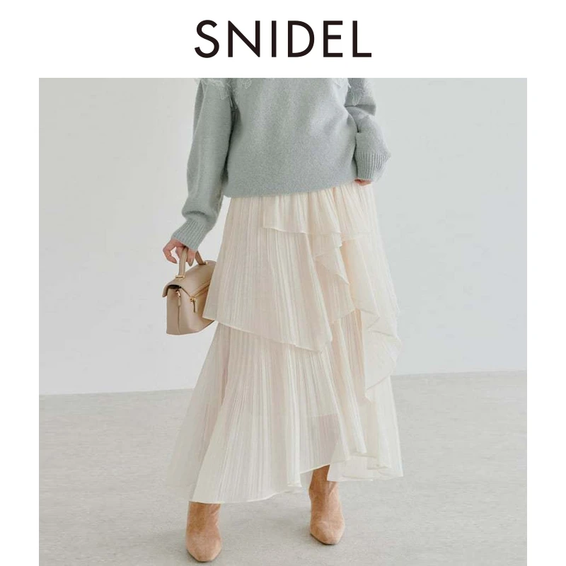 SNIDEL2025秋冬新品优雅百搭高腰荷叶边蛋糕百褶半身裙SWFS254142