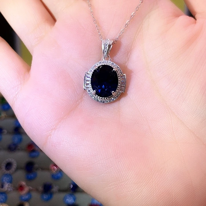 蓝宝石吊坠(赠链)银S925镶嵌