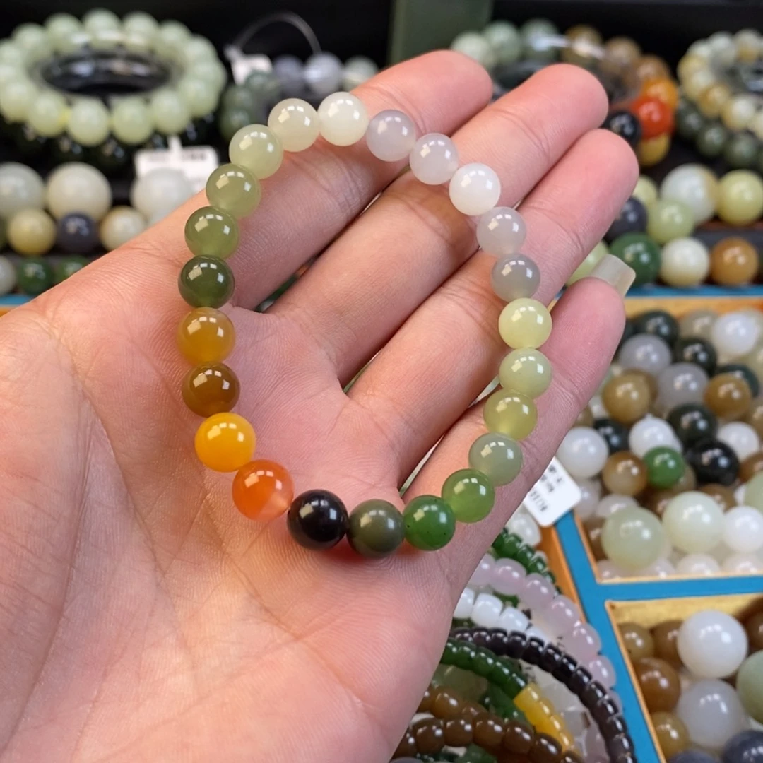 和田玉手串未镶嵌卡8多宝