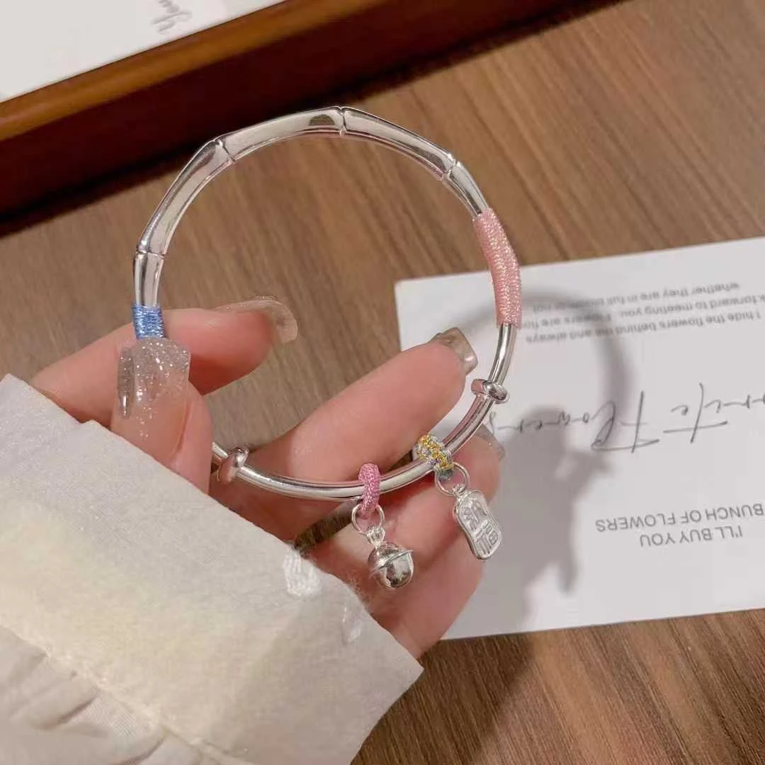 足银手镯 足银999.9国风平安纳福竹节手镯送女友生日礼物