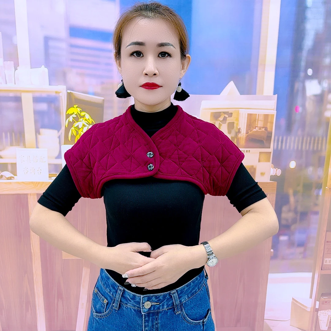 女士秋冬加绒加厚护肩颈椎保暖无袖坎肩护腰护背防寒A37
