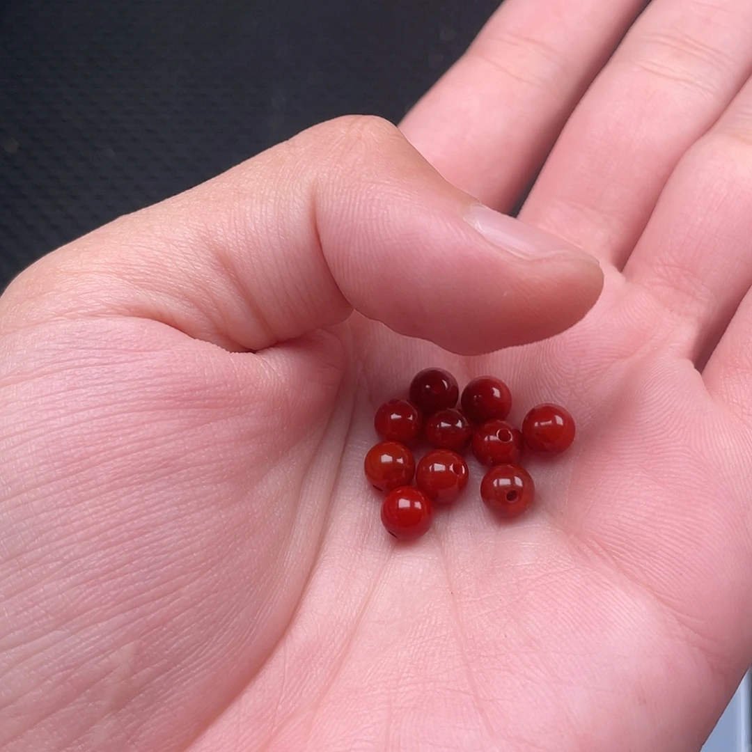 南红玛瑙未镶嵌6mm柿子红圆珠一组10颗