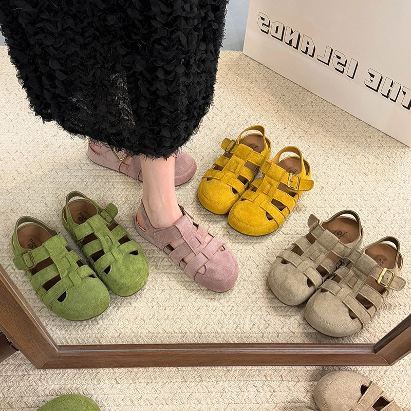 复古勃肯包头凉鞋女款2025新款夏季外穿百搭透气高级感沙滩罗马鞋