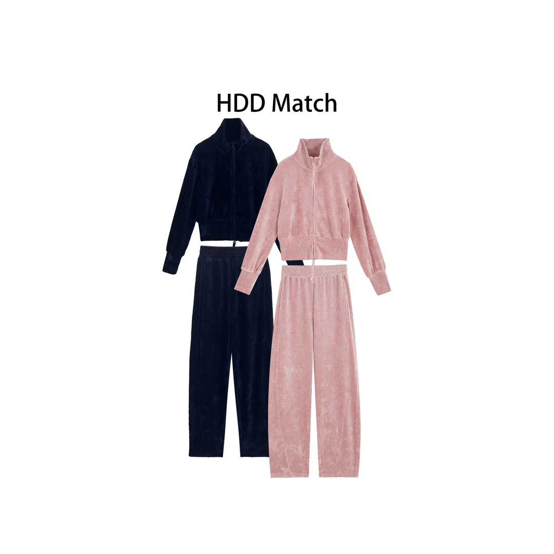 HDD- "粉色回忆" 棉混纺 秋季女款条绒外套+条绒裤套装  Y8586