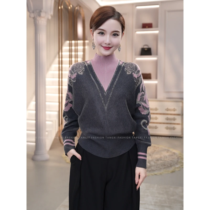 2026秋冬爆款【ZM-1023JR】含绵羊毛法式慵懒风灰粉撞色针织毛衣