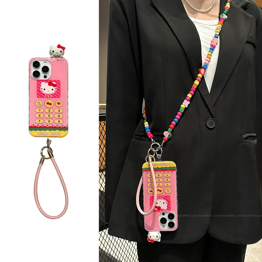 粉底电话按键立体趴趴kt猫适用苹果16pro手机壳新款iphone15pro女