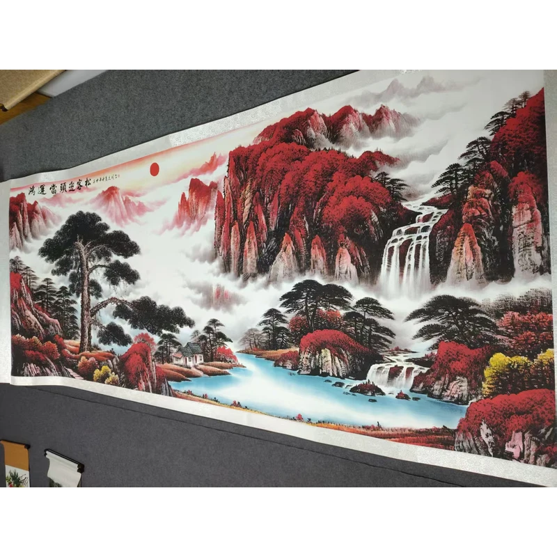 2.5米《鸿运当头迎客松》-横幅-客厅-山水挂画