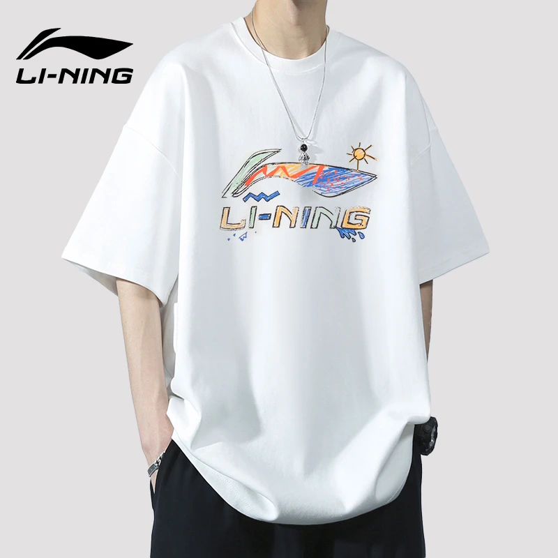 李宁纯棉短袖T恤男款夏季青少年宽松潮流印花休闲百搭舒适半袖