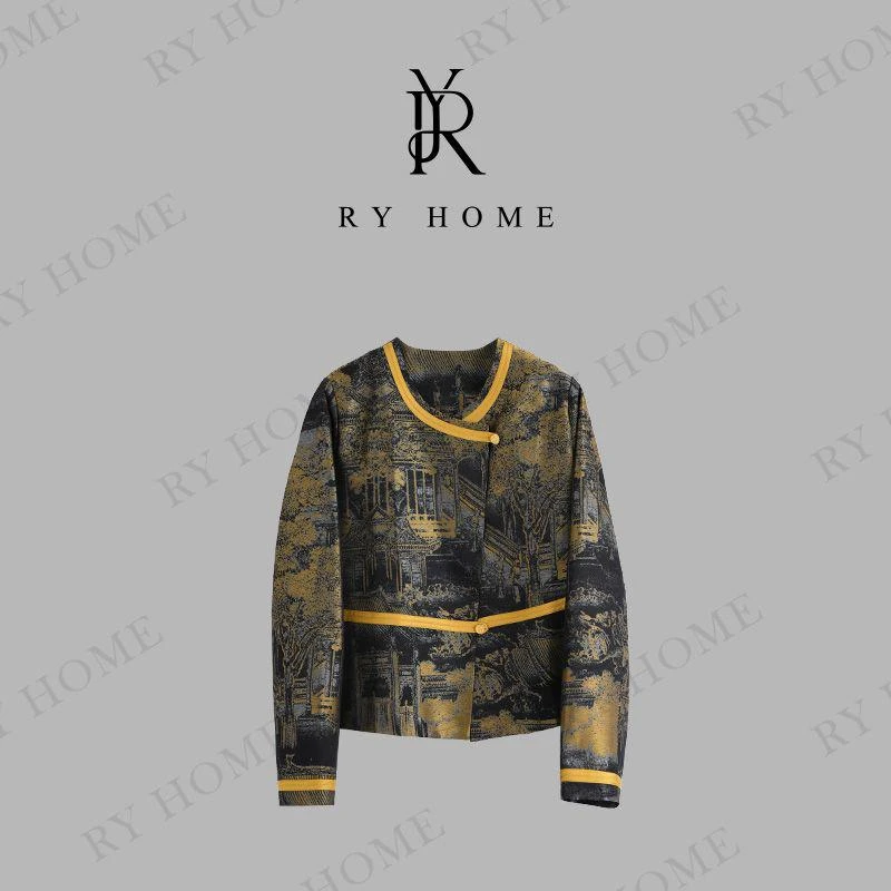 【容雨RYHOME】35姆100桑蚕丝＋国风新中式香云纱长袖外套251W2168