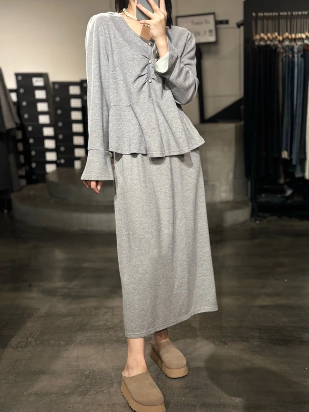 3377#大码法式时髦套装上衣半身裙两件套女显瘦套装