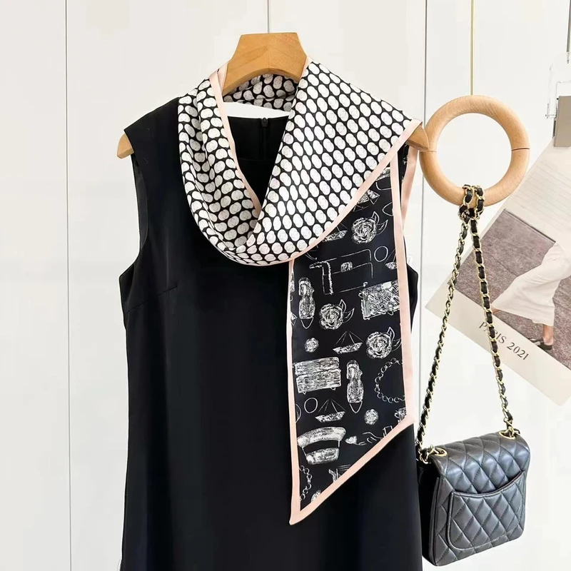 逐梦鸟真丝桑蚕丝丝巾12姆米粉色气高档绸小丝巾橱窗黑色飘带