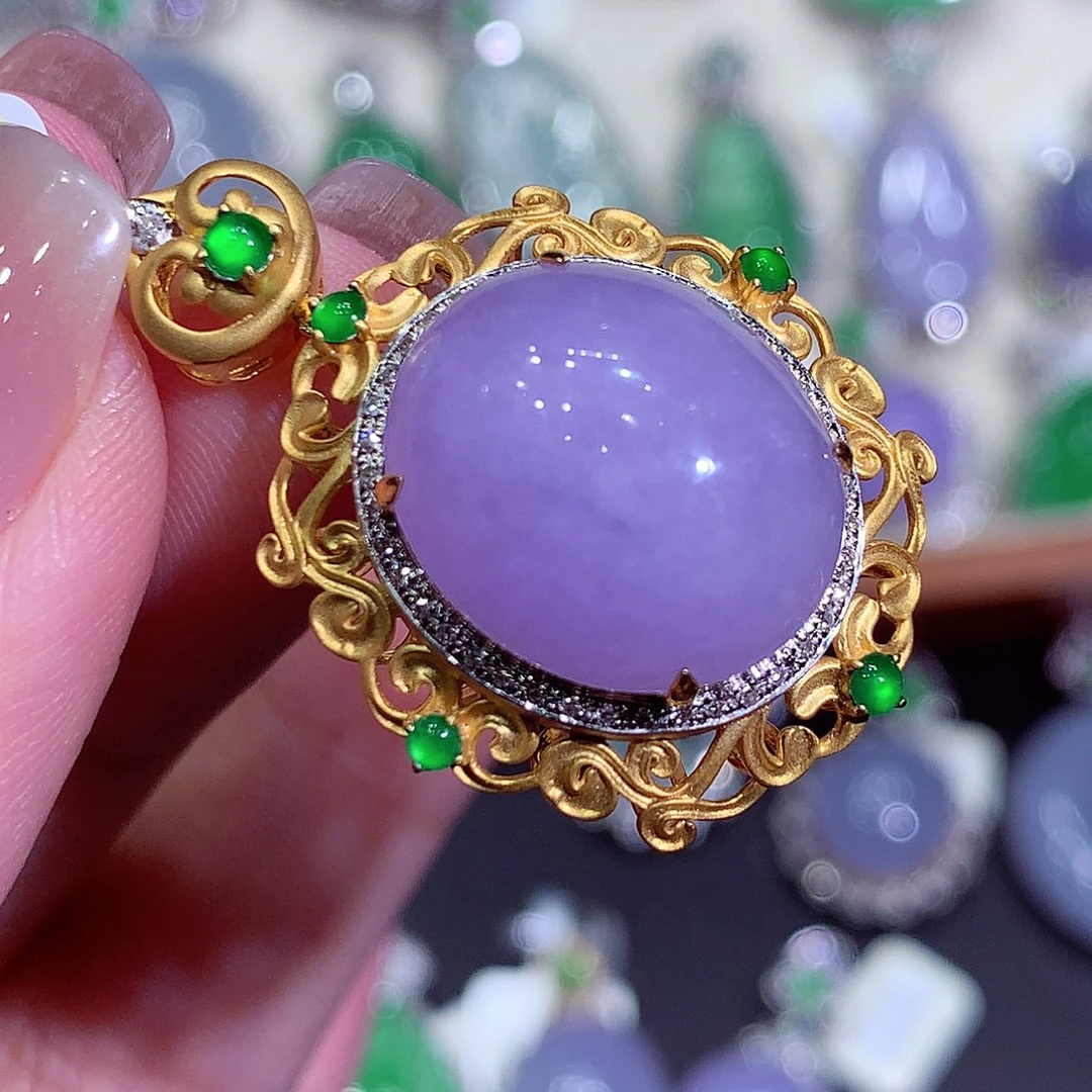 翡翠18K金镶嵌吊坠(不含链)