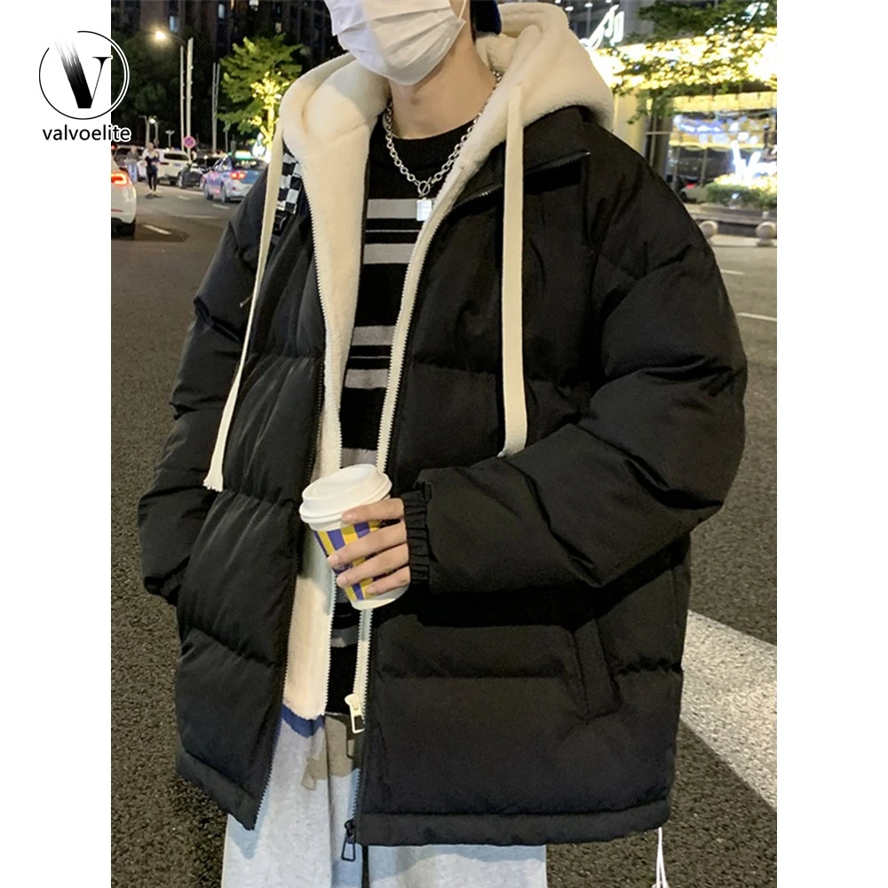 VALVOELITE冬季男士假两件连帽棉衣加绒加厚男士冬季加厚连帽棉衣