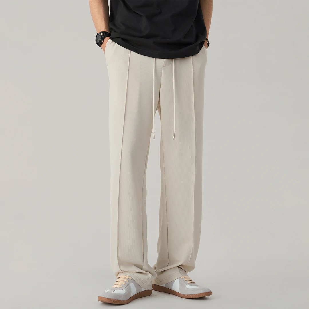夏季薄款针织细条纹垂感西裤美式潮牌直筒宽松阔腿冰丝休闲裤男生