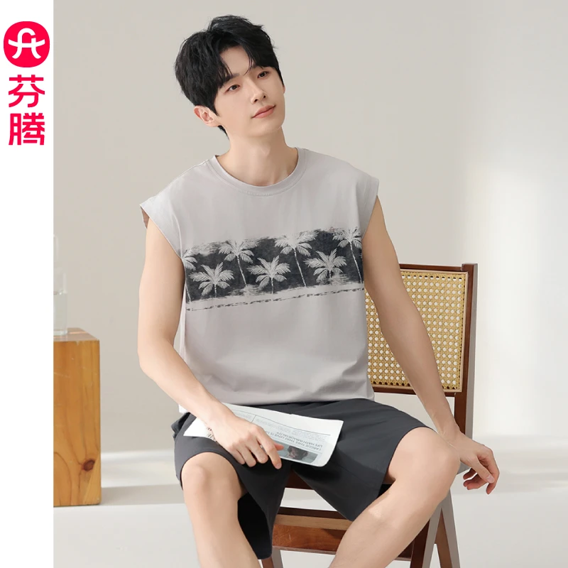 【芬腾】无袖睡衣男士夏季纯棉背心短裤套装夏款可外穿运动套装