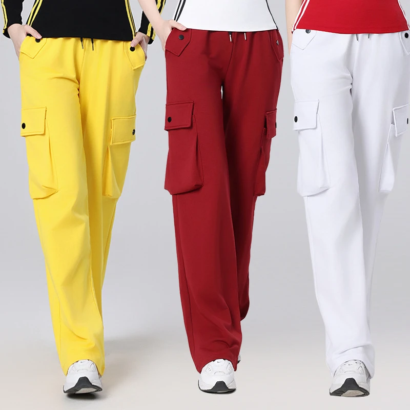 广场舞工装裤女2025春夏女士垂感宽松直筒休闲裤运动跳操健身长裤