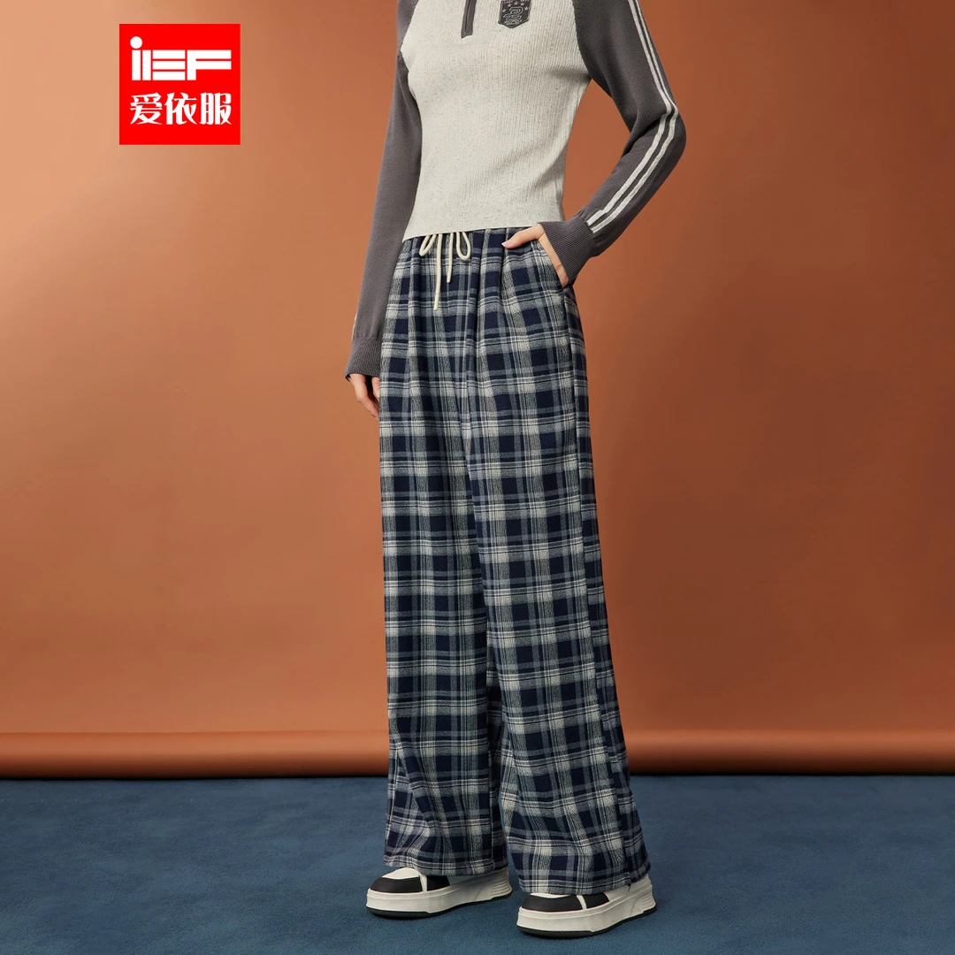 IEF/爱依服2025新款秋季慵懒风格子高腰阔腿裤百搭休闲裤