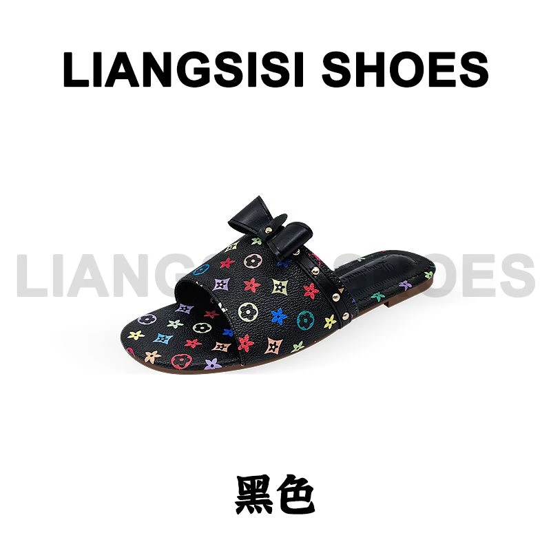 梁思思SHOES新款高级感时尚蝴蝶结一字拖-HT709