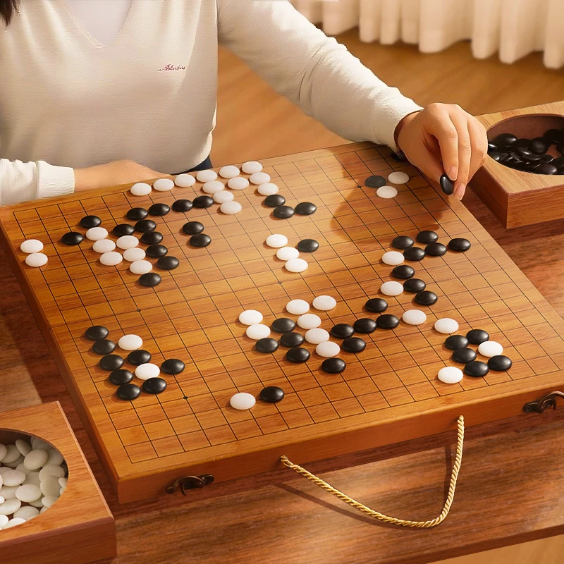 围棋棋盘套装儿童初学者黑白五子棋成人学生木质折叠便携式棋盘