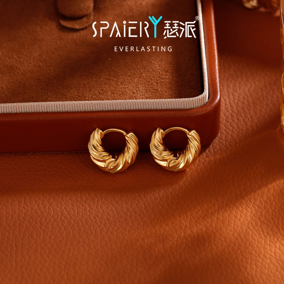 合金耳饰 【565】法式高级感麻花圆圈耳扣女小巧精致气质耳环