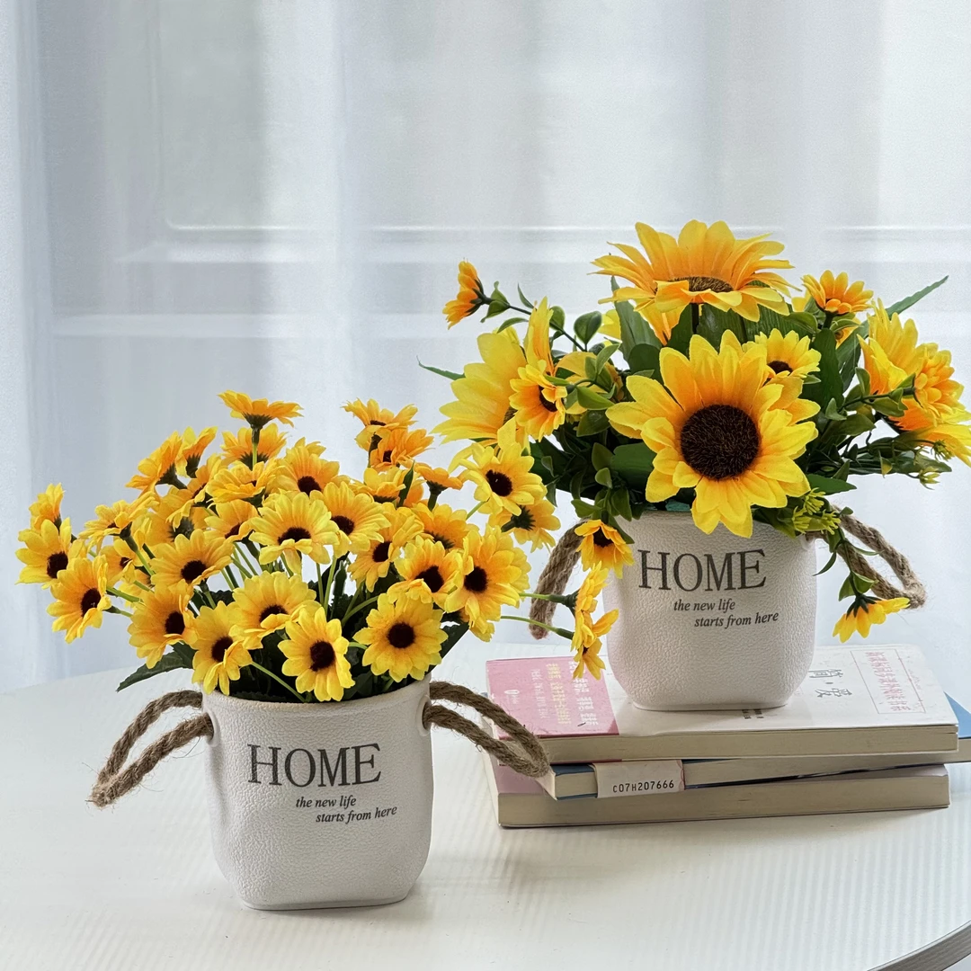 北欧风仿真向日葵假花盆栽电视柜卫生间阳台桌面装饰小摆件