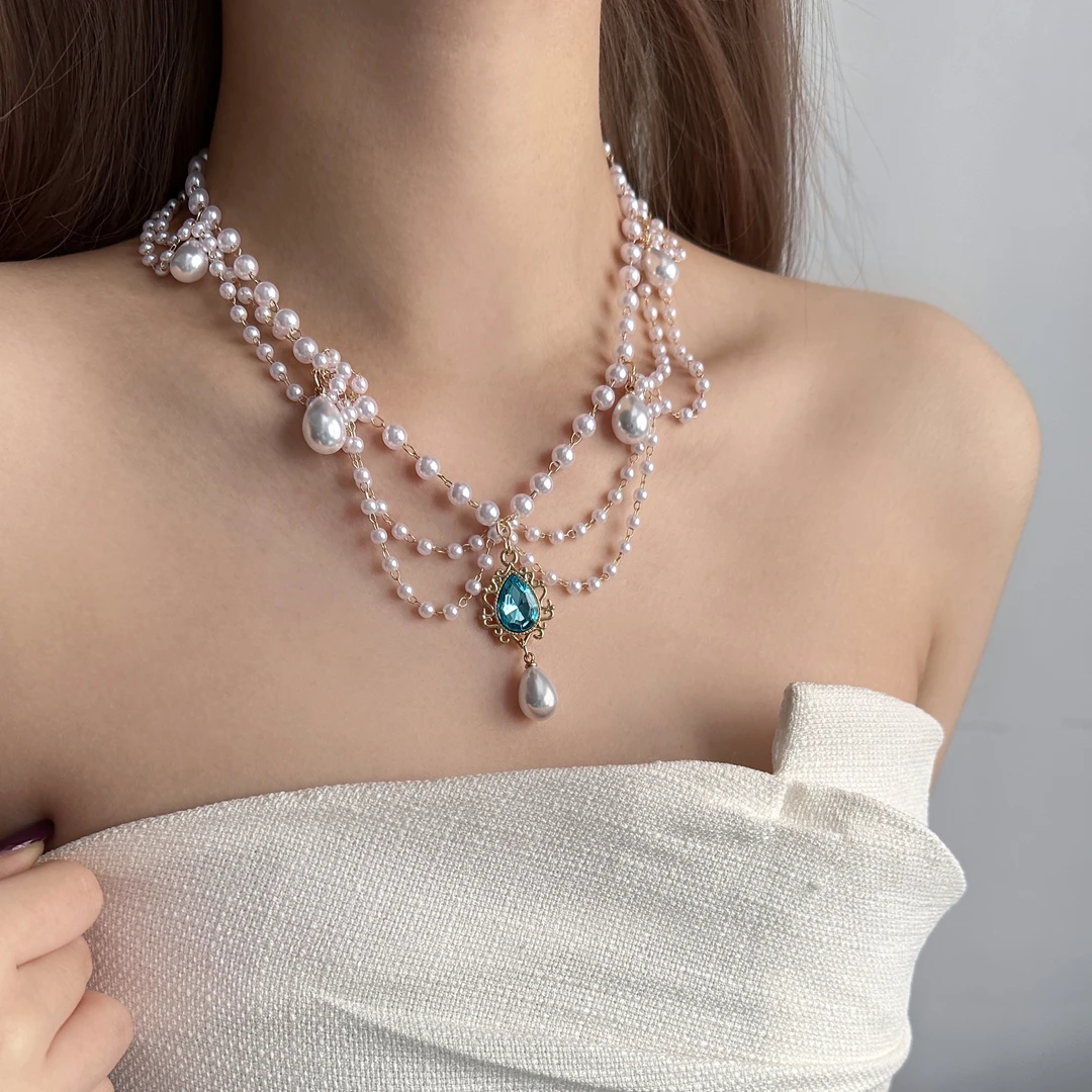 合金亚克力项链 X5429-1甜美精致设计感宫廷风时尚个性高级感项链