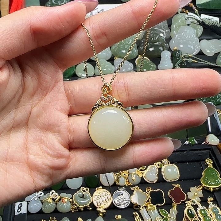 颈饰银S925镶嵌和田玉送链子送绳