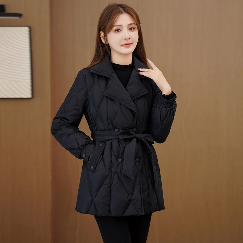 黑色收腰外套减龄加厚棉衣西装领中年女士修身棉服冬季韩版