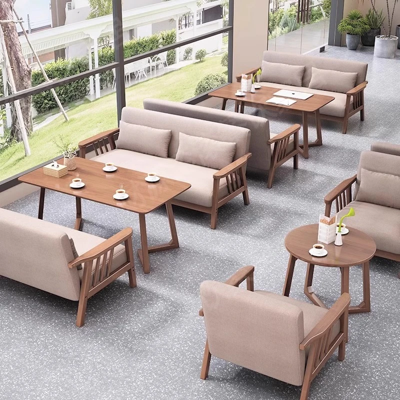 新中式茶楼卡座沙发餐饮咖啡厅奶茶店酒店大堂洽谈桌椅组合带靠背