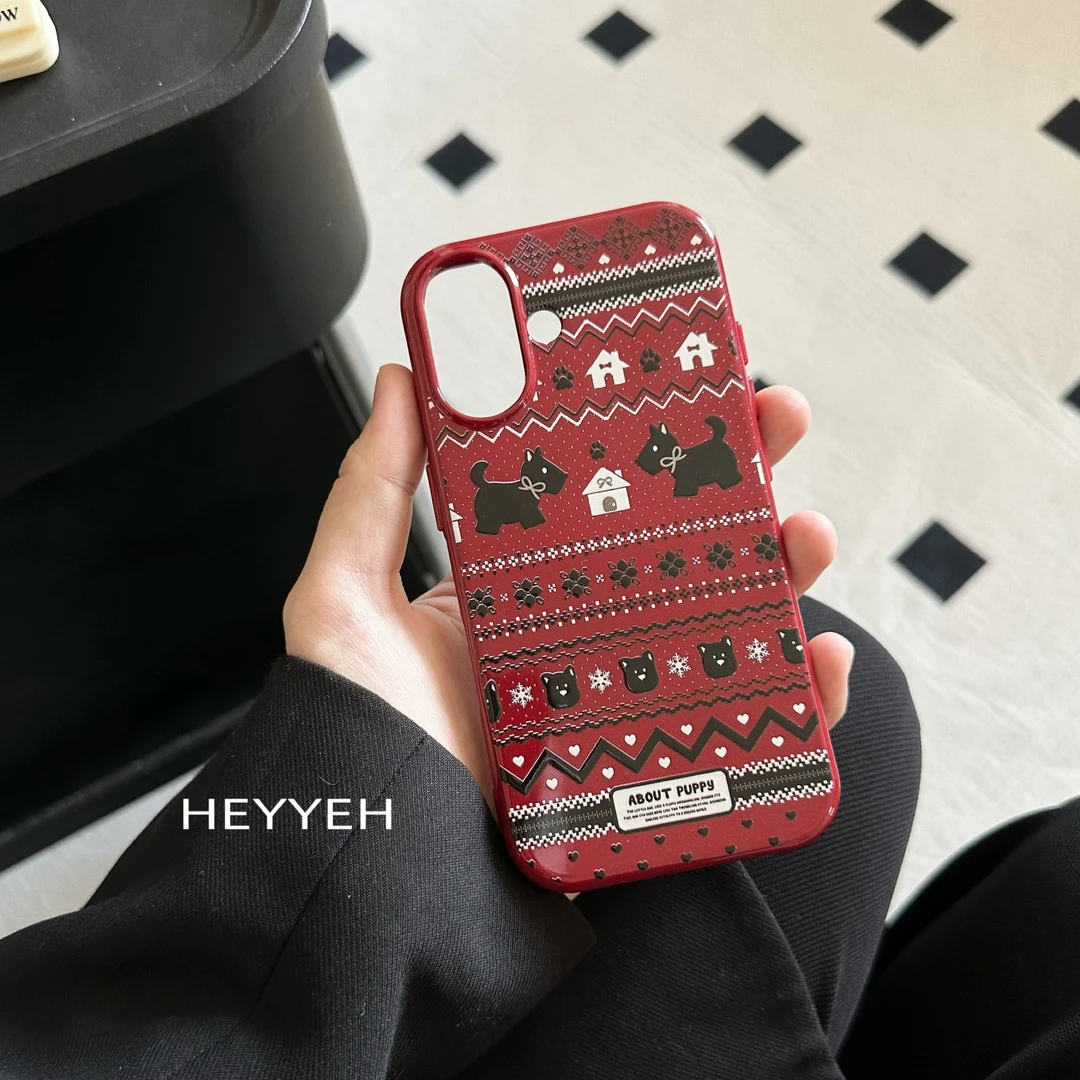 冬季新年费尔岛狗狗适用iPhone16苹果15pro max手机壳14新款防摔